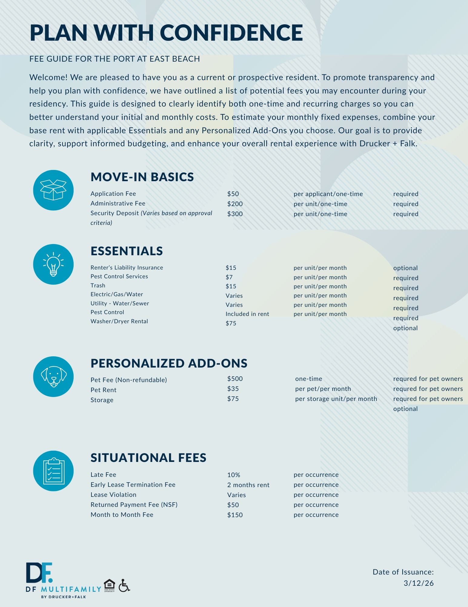 Fee Guide for Pines of York - Please call our leasing office for more details